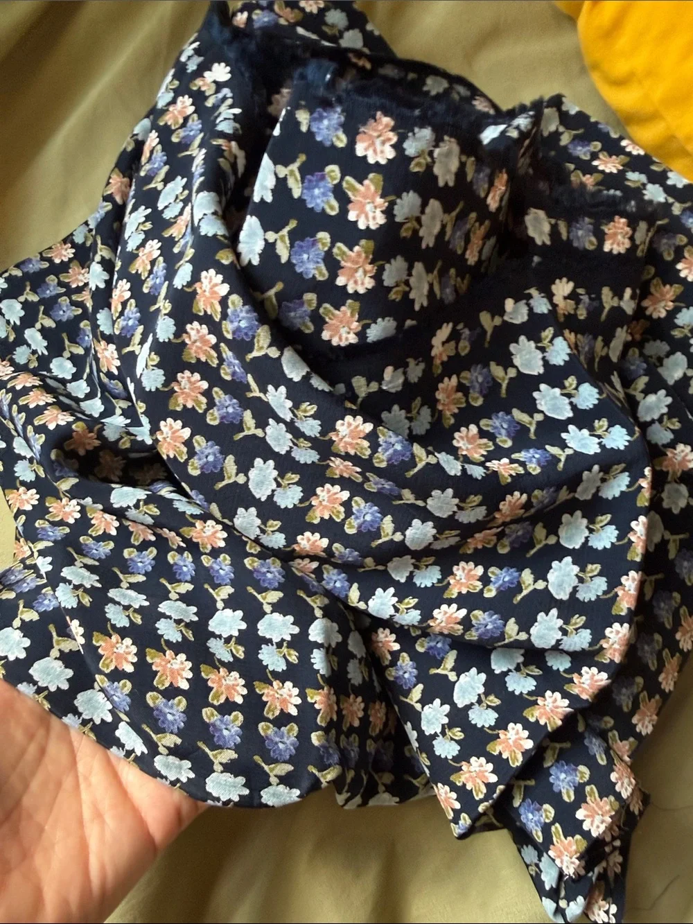 Navy Floral FABRIC Chiffon lightweight Pink & Light Blue flower 2.5 yards x 52”